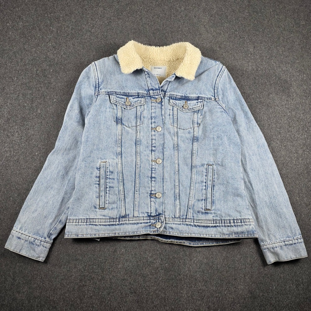 Old Navy Denim Jacket Womens Large Blue Sherpa Lined‎ Trucker
